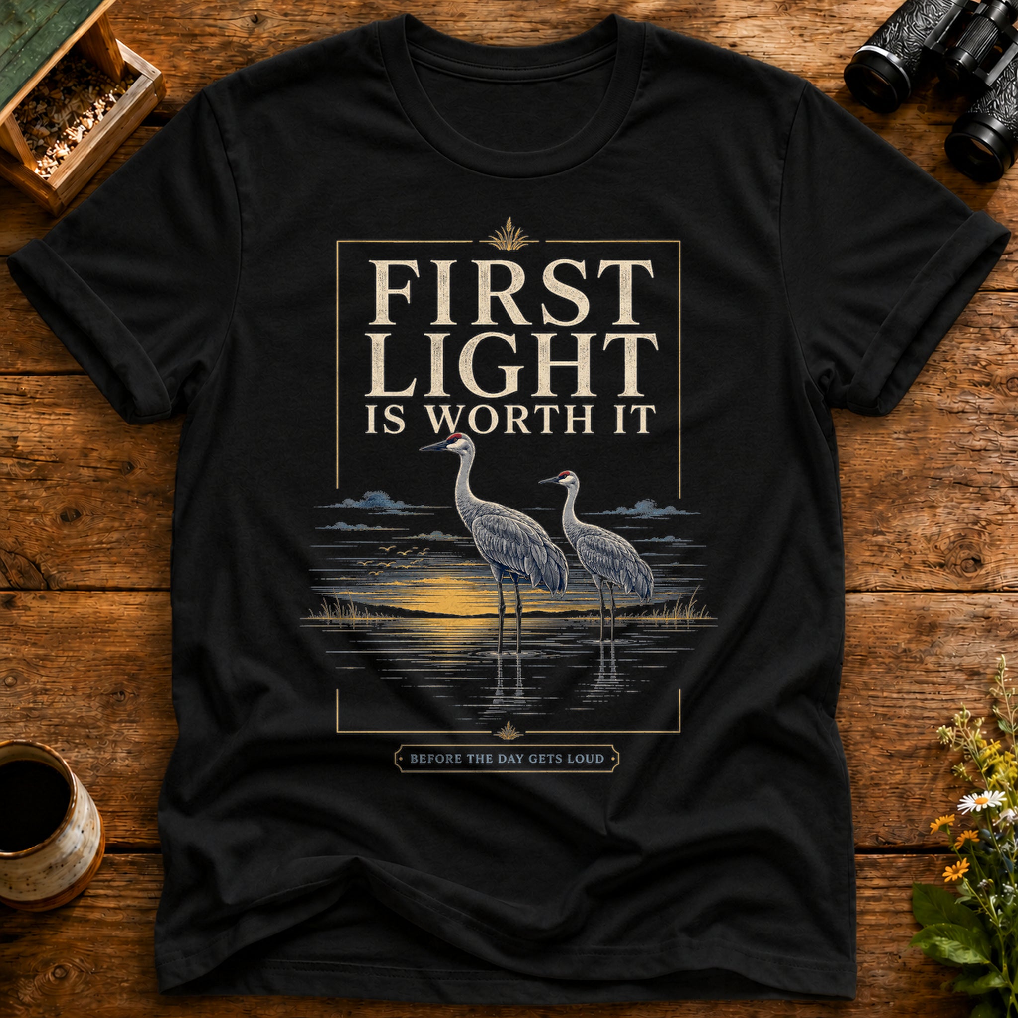 First Light Crane Bird T Shirt