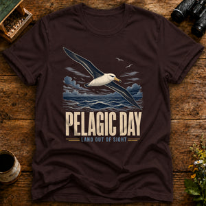 Pelagic Day Birding T Shirt mockup in Dark Chocolate