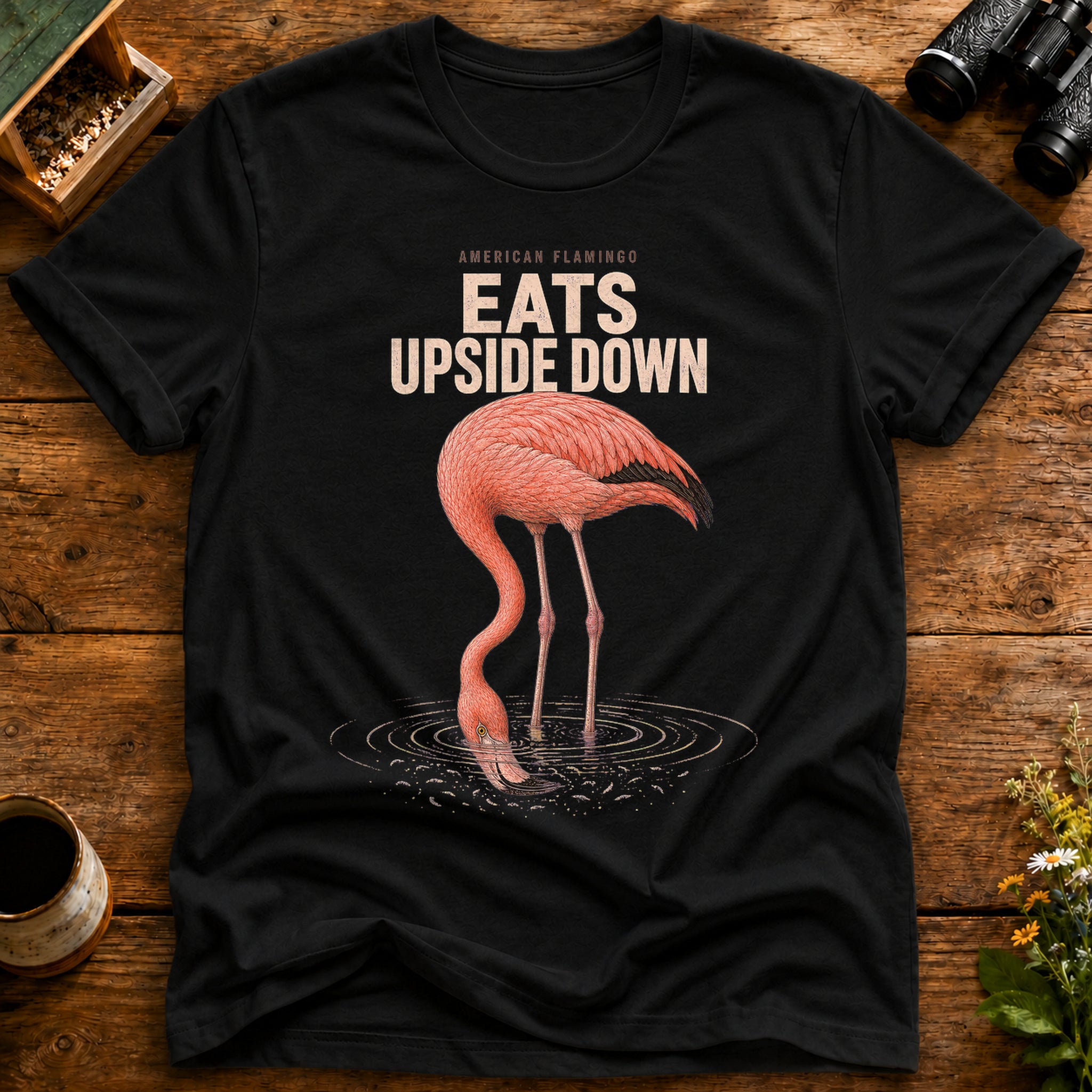 Flamingo Eats Upside Down T Shirt