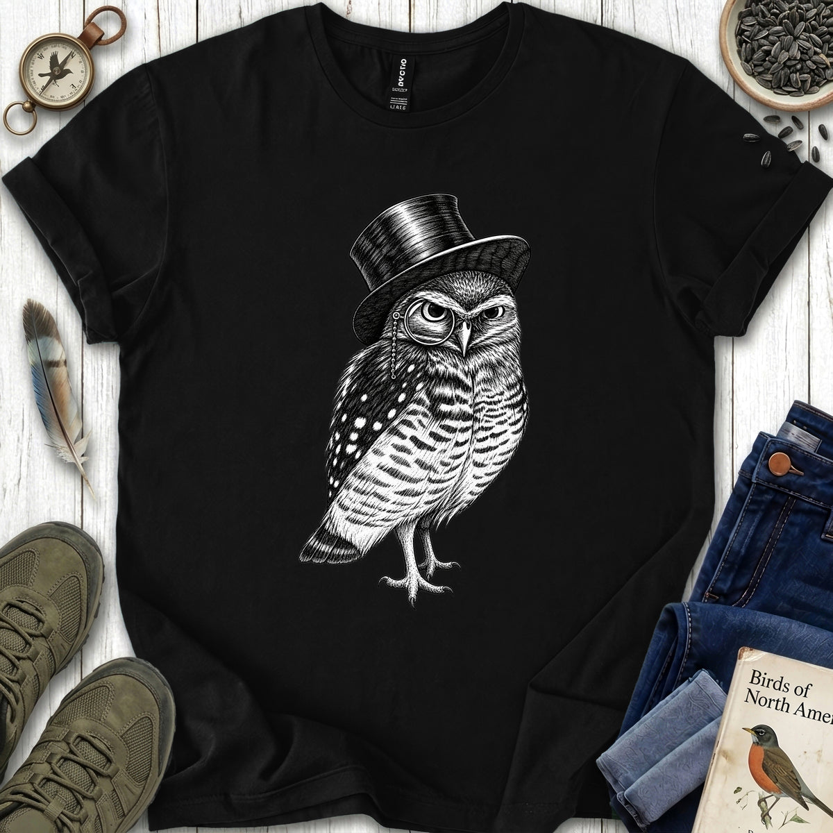 Gentleman Owl Top Hat T Shirt