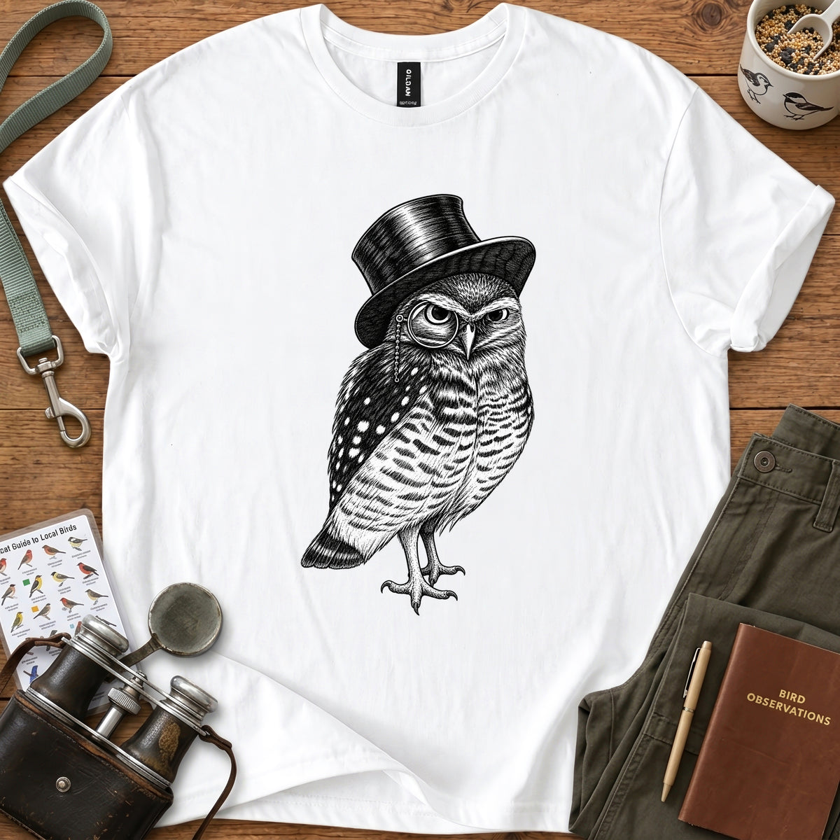 Gentleman Owl Top Hat T Shirt