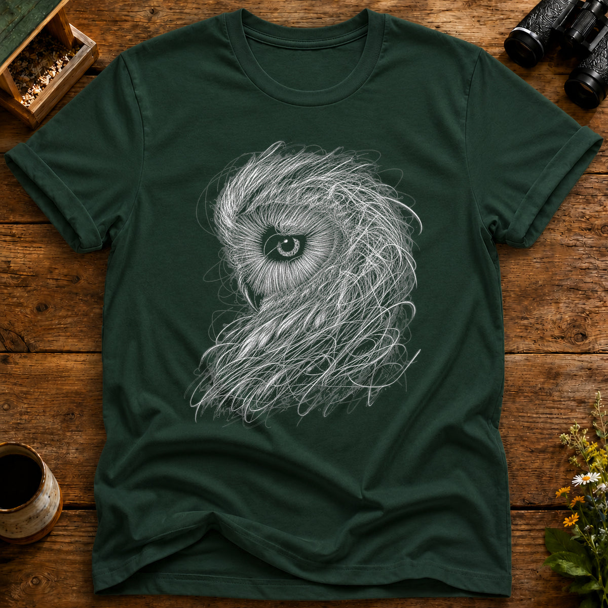 Whimsical Owl Scribble T Shirt